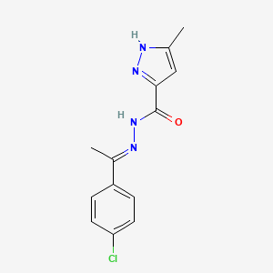 molecular formula C13H13ClN4O B2685125 (E)-N'-(1-(4-chlorophenyl)ethylidene)-3-methyl-1H-pyrazole-5-carbohydrazide CAS No. 1285497-63-3