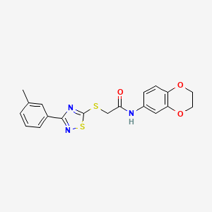molecular formula C19H17N3O3S2 B2685155 N-(2,3-dihydrobenzo[b][1,4]dioxin-6-yl)-2-((3-(m-tolyl)-1,2,4-thiadiazol-5-yl)thio)acetamide CAS No. 864918-01-4