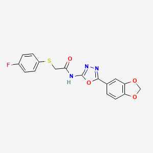molecular formula C17H12FN3O4S B2685167 N-(5-(benzo[d][1,3]dioxol-5-yl)-1,3,4-oxadiazol-2-yl)-2-((4-fluorophenyl)thio)acetamide CAS No. 922018-53-9