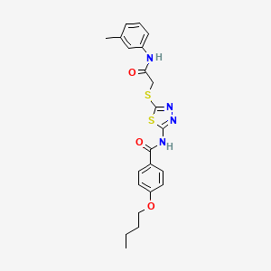 molecular formula C22H24N4O3S2 B2685168 4-butoxy-N-(5-((2-oxo-2-(m-tolylamino)ethyl)thio)-1,3,4-thiadiazol-2-yl)benzamide CAS No. 392292-28-3