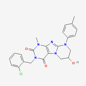 molecular formula C23H22ClN5O3 B2685172 3-(2-chlorobenzyl)-7-hydroxy-1-methyl-9-(p-tolyl)-6,7,8,9-tetrahydropyrimido[2,1-f]purine-2,4(1H,3H)-dione CAS No. 846062-89-3