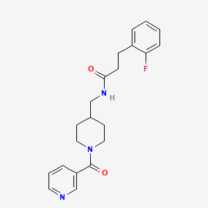 molecular formula C21H24FN3O2 B2685174 3-(2-fluorophenyl)-N-((1-nicotinoylpiperidin-4-yl)methyl)propanamide CAS No. 1797802-21-1