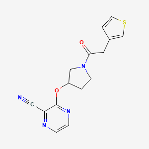 molecular formula C15H14N4O2S B2685192 3-((1-(2-(Thiophen-3-yl)acetyl)pyrrolidin-3-yl)oxy)pyrazine-2-carbonitrile CAS No. 2034282-68-1