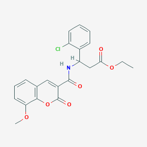 molecular formula C22H20ClNO6 B2685200 ethyl 3-(2-chlorophenyl)-3-{[(8-methoxy-2-oxo-2H-chromen-3-yl)carbonyl]amino}propanoate CAS No. 524050-23-5