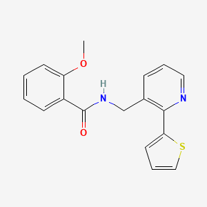 molecular formula C18H16N2O2S B2685222 2-methoxy-N-((2-(thiophen-2-yl)pyridin-3-yl)methyl)benzamide CAS No. 2034206-76-1