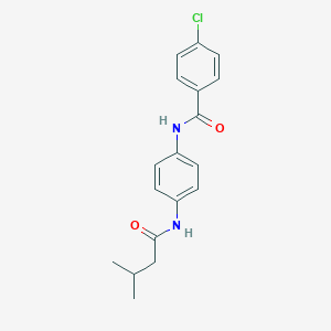 molecular formula C18H19ClN2O2 B268523 4-chloro-N-{4-[(3-methylbutanoyl)amino]phenyl}benzamide 