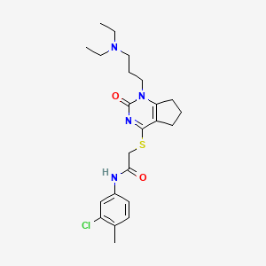 molecular formula C23H31ClN4O2S B2685231 N-(3-chloro-4-methylphenyl)-2-((1-(3-(diethylamino)propyl)-2-oxo-2,5,6,7-tetrahydro-1H-cyclopenta[d]pyrimidin-4-yl)thio)acetamide CAS No. 898460-25-8
