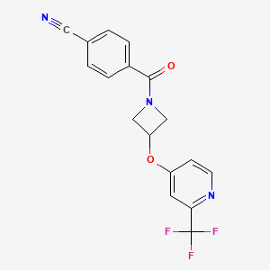 molecular formula C17H12F3N3O2 B2685234 4-[3-[2-(Trifluoromethyl)pyridin-4-yl]oxyazetidine-1-carbonyl]benzonitrile CAS No. 2380087-36-3