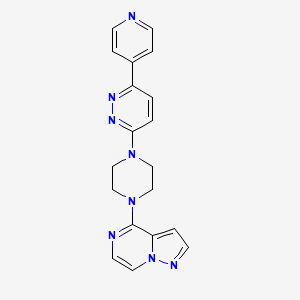 molecular formula C19H18N8 B2685245 4-[4-(6-Pyridin-4-ylpyridazin-3-yl)piperazin-1-yl]pyrazolo[1,5-a]pyrazine CAS No. 2380192-49-2