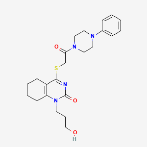 molecular formula C23H30N4O3S B2685247 1-(3-hydroxypropyl)-4-((2-oxo-2-(4-phenylpiperazin-1-yl)ethyl)thio)-5,6,7,8-tetrahydroquinazolin-2(1H)-one CAS No. 899974-03-9
