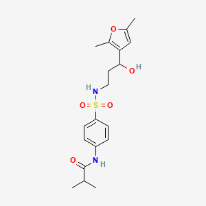 molecular formula C19H26N2O5S B2685250 N-(4-(N-(3-(2,5-dimethylfuran-3-yl)-3-hydroxypropyl)sulfamoyl)phenyl)isobutyramide CAS No. 1421516-10-0