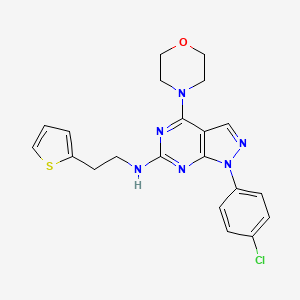 molecular formula C21H21ClN6OS B2685252 1-(4-chlorophenyl)-4-morpholino-N-(2-(thiophen-2-yl)ethyl)-1H-pyrazolo[3,4-d]pyrimidin-6-amine CAS No. 1206988-02-4