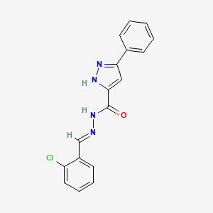 molecular formula C17H13ClN4O B2685262 (E)-N'-(2-chlorobenzylidene)-3-phenyl-1H-pyrazole-5-carbohydrazide CAS No. 305354-07-8