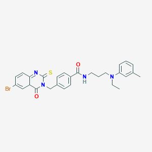 4-[(6-bromo-4-oxo-2-sulfanylidene-1,2,3,4-tetrahydroquinazolin-3-yl)methyl]-N-{3-[ethyl(3-methylphenyl)amino]propyl}benzamide