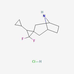molecular formula C12H18ClF2N B2685280 3'-Cyclopropyl-2',2'-difluoro-8-azaspiro[bicyclo[3.2.1]octane-3,1'-cyclopropane] hydrochloride CAS No. 2098114-04-4