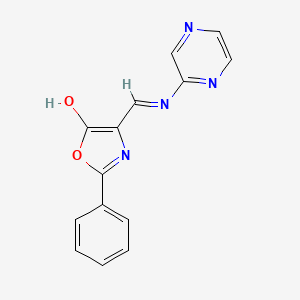 molecular formula C14H10N4O2 B2685288 2-phenyl-4-[(2-pyrazinylamino)methylene]-1,3-oxazol-5(4H)-one CAS No. 117904-21-9