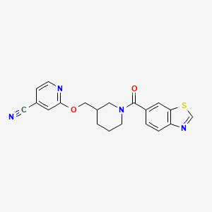 molecular formula C20H18N4O2S B2685291 2-{[1-(1,3-Benzothiazole-6-carbonyl)piperidin-3-yl]methoxy}pyridine-4-carbonitrile CAS No. 2380088-04-8