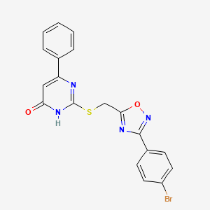 molecular formula C19H13BrN4O2S B2685295 2-({[3-(4-Bromophenyl)-1,2,4-oxadiazol-5-yl]methyl}sulfanyl)-6-phenyl-4-pyrimidinol CAS No. 946323-58-6