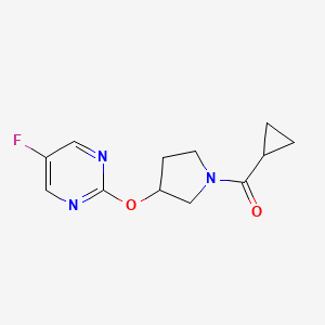 molecular formula C12H14FN3O2 B2685318 环丙基(3-((5-氟嘧啶-2-基)氧基)吡咯啉-1-基)甲酮 CAS No. 2034317-95-6