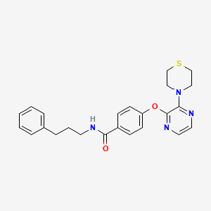 molecular formula C24H26N4O2S B2685321 N-(3-phenylpropyl)-4-{[3-(thiomorpholin-4-yl)pyrazin-2-yl]oxy}benzamide CAS No. 1189900-56-8