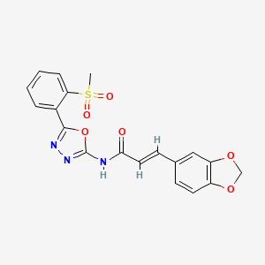 molecular formula C19H15N3O6S B2685322 (E)-3-(benzo[d][1,3]dioxol-5-yl)-N-(5-(2-(methylsulfonyl)phenyl)-1,3,4-oxadiazol-2-yl)acrylamide CAS No. 1105204-55-4