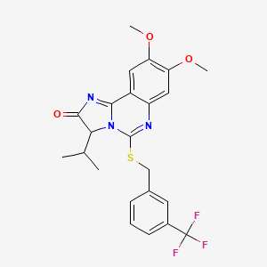 molecular formula C23H22F3N3O3S B2685331 3-isopropyl-8,9-dimethoxy-5-{[3-(trifluoromethyl)benzyl]sulfanyl}imidazo[1,2-c]quinazolin-2(3H)-one CAS No. 1024595-16-1