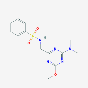 molecular formula C14H19N5O3S B2685351 N-((4-(二甲胺基)-6-甲氧基-1,3,5-三嘧啶-2-基)甲基)-3-甲基苯磺酰胺 CAS No. 2034358-80-8