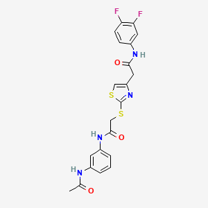 molecular formula C21H18F2N4O3S2 B2685352 2-[(4-{[(3,4-difluorophenyl)carbamoyl]methyl}-1,3-thiazol-2-yl)sulfanyl]-N-(3-acetamidophenyl)acetamide CAS No. 953984-43-5