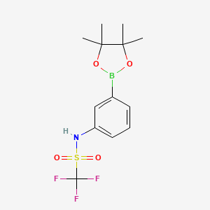 molecular formula C13H17BF3NO4S B2685361 1,1,1-trifluoro-N-(3-(4,4,5,5-tetramethyl-1,3,2-dioxaborolan-2-yl)phenyl)methanesulfonamide CAS No. 1605331-75-6