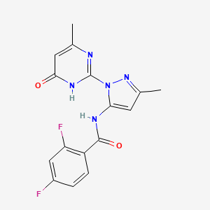 molecular formula C16H13F2N5O2 B2685365 2,4-difluoro-N-(3-methyl-1-(4-methyl-6-oxo-1,6-dihydropyrimidin-2-yl)-1H-pyrazol-5-yl)benzamide CAS No. 1002482-88-3