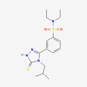 molecular formula C16H24N4O2S2 B2685371 N,N-Diethyl-3-(4-isobutyl-5-mercapto-4H-[1,2,4]triazol-3-yl)-benzenesulfonamide CAS No. 748776-47-8