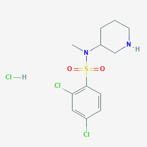 molecular formula C12H17Cl3N2O2S B2685374 2,4-Dichloro-N-methyl-N-(piperidin-3-yl)benzenesulfonamide hydrochloride CAS No. 1353947-18-8