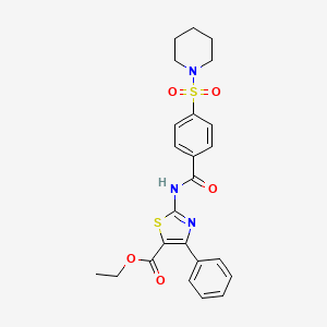 molecular formula C24H25N3O5S2 B2685375 Ethyl 4-phenyl-2-(4-(piperidin-1-ylsulfonyl)benzamido)thiazole-5-carboxylate CAS No. 326017-64-5