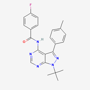 molecular formula C23H22FN5O B2685376 N-[1-(tert-butyl)-3-(4-methylphenyl)-1H-pyrazolo[3,4-d]pyrimidin-4-yl]-4-fluorobenzenecarboxamide CAS No. 320422-03-5