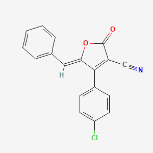 molecular formula C18H10ClNO2 B2685377 (5Z)-4-(4-chlorophenyl)-2-oxo-5-(phenylmethylidene)-2,5-dihydrofuran-3-carbonitrile CAS No. 343375-81-5