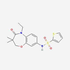 molecular formula C17H20N2O4S2 B2685411 N-(5-乙基-3,3-二甲基-4-氧代-2,3,4,5-四氢苯并[b][1,4]噁唑-8-基)噻吩-2-磺酰胺 CAS No. 922093-73-0