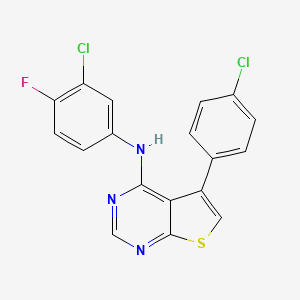 molecular formula C18H10Cl2FN3S B2685444 N-(3-chloro-4-fluorophenyl)-5-(4-chlorophenyl)thieno[2,3-d]pyrimidin-4-amine CAS No. 670270-49-2