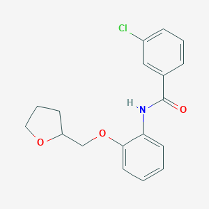 molecular formula C18H18ClNO3 B268545 3-chloro-N-[2-(tetrahydro-2-furanylmethoxy)phenyl]benzamide 