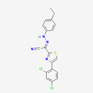 molecular formula C19H14Cl2N4S B2685468 (2E)-4-(2,4-dichlorophenyl)-N-(4-ethylanilino)-1,3-thiazole-2-carboximidoyl cyanide CAS No. 477194-78-8