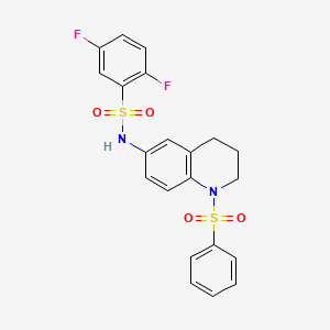 molecular formula C21H18F2N2O4S2 B2685470 2,5-difluoro-N-(1-(phenylsulfonyl)-1,2,3,4-tetrahydroquinolin-6-yl)benzenesulfonamide CAS No. 946345-87-5