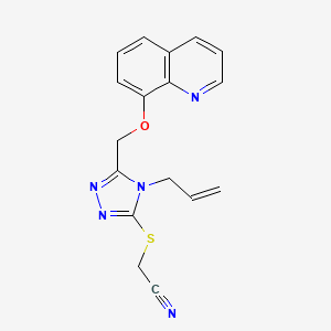 molecular formula C17H15N5OS B2685477 2-[4-Prop-2-enyl-5-(8-quinolyloxymethyl)-1,2,4-triazol-3-ylthio]ethanenitrile CAS No. 690249-88-8