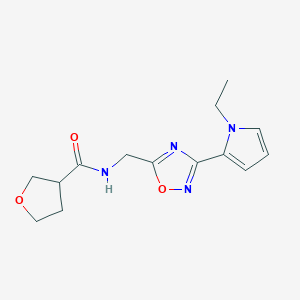 molecular formula C14H18N4O3 B2685505 N-((3-(1-ethyl-1H-pyrrol-2-yl)-1,2,4-oxadiazol-5-yl)methyl)tetrahydrofuran-3-carboxamide CAS No. 2034410-06-3