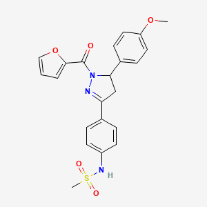 molecular formula C22H21N3O5S B2685513 N-{4-[1-(呋喃-2-甲酰)-5-(4-甲氧基苯基)-4,5-二氢-1H-吡唑-3-基]苯基}甲磺酰胺 CAS No. 851717-68-5