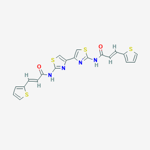molecular formula C20H14N4O2S4 B2685517 (E)-3-噻吩-2-基-N-[4-[2-[[(E)-3-噻吩-2-基丙-2-烯酰]氨基]-1,3-噻唑-4-基]-1,3-噻唑-2-基]丙-2-烯酰胺 CAS No. 393838-77-2