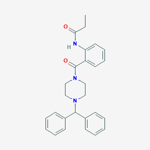 molecular formula C27H29N3O2 B268553 N-{2-[(4-benzhydryl-1-piperazinyl)carbonyl]phenyl}propanamide 