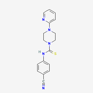 molecular formula C17H17N5S B2685548 4-(((4-(2-Pyridyl)piperazinyl)thioxomethyl)amino)benzenecarbonitrile CAS No. 497060-96-5