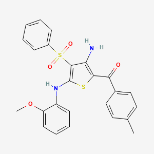 molecular formula C25H22N2O4S2 B2685552 (3-氨基-5-((2-甲氧基苯基)氨基)-4-(苯基磺酰)噻吩-2-基)(对甲苯基)甲酮 CAS No. 892289-66-6