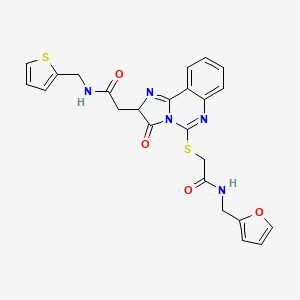 molecular formula C24H21N5O4S2 B2685555 2-[5-[2-(furan-2-ylmethylamino)-2-oxoethyl]sulfanyl-3-oxo-2H-imidazo[1,2-c]quinazolin-2-yl]-N-(thiophen-2-ylmethyl)acetamide CAS No. 1024377-37-4