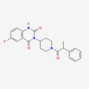 molecular formula C22H22FN3O3 B2685626 6-fluoro-3-(1-(2-phenylpropanoyl)piperidin-4-yl)quinazoline-2,4(1H,3H)-dione CAS No. 2034367-71-8