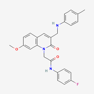 molecular formula C26H24FN3O3 B2685644 N-(4-fluorophenyl)-2-(7-methoxy-2-oxo-3-((p-tolylamino)methyl)quinolin-1(2H)-yl)acetamide CAS No. 894552-78-4